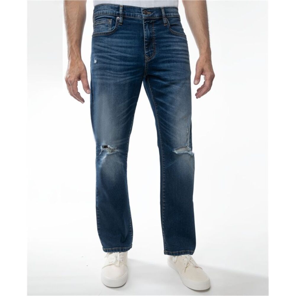 LAZER Mens Distressed Regular Straight Leg Jeans, Blue, 30W x 32L, DM